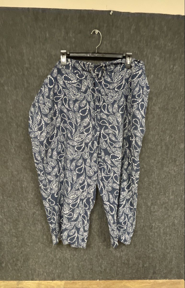 Per Se Women's Blue White Paisley Print Drawstring Waist Pants Sz 2X NWT