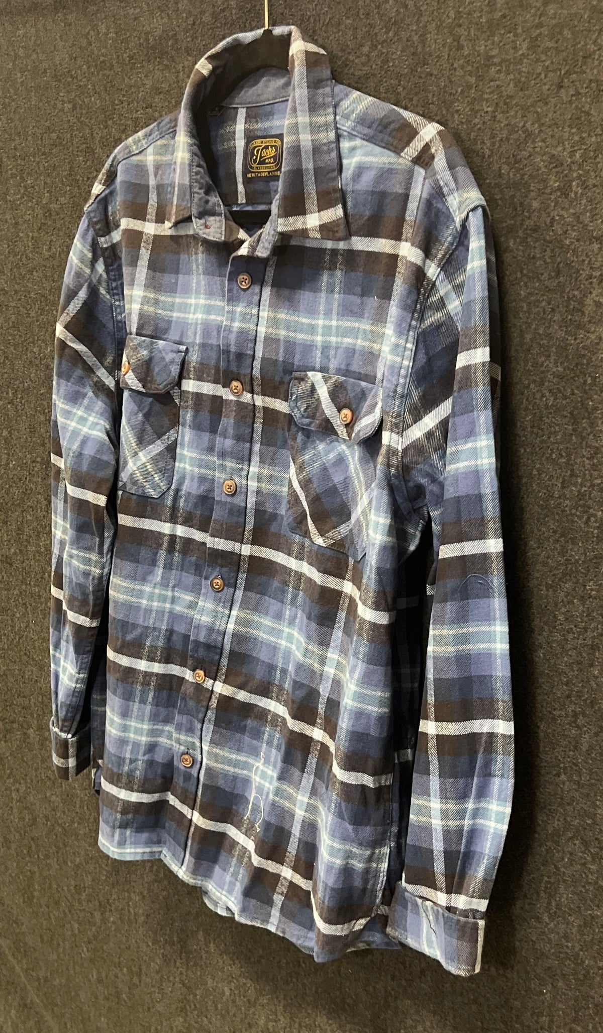 Jachs Men's Blue Plaid Heritage Flannel Long Sleeve Button Up Shirt Size XL