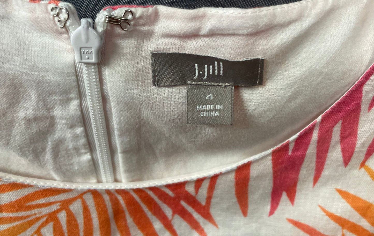 J. Jill Women's Palm Branch Shift Dress Multicolor Linen Cotton Lined Sz 4