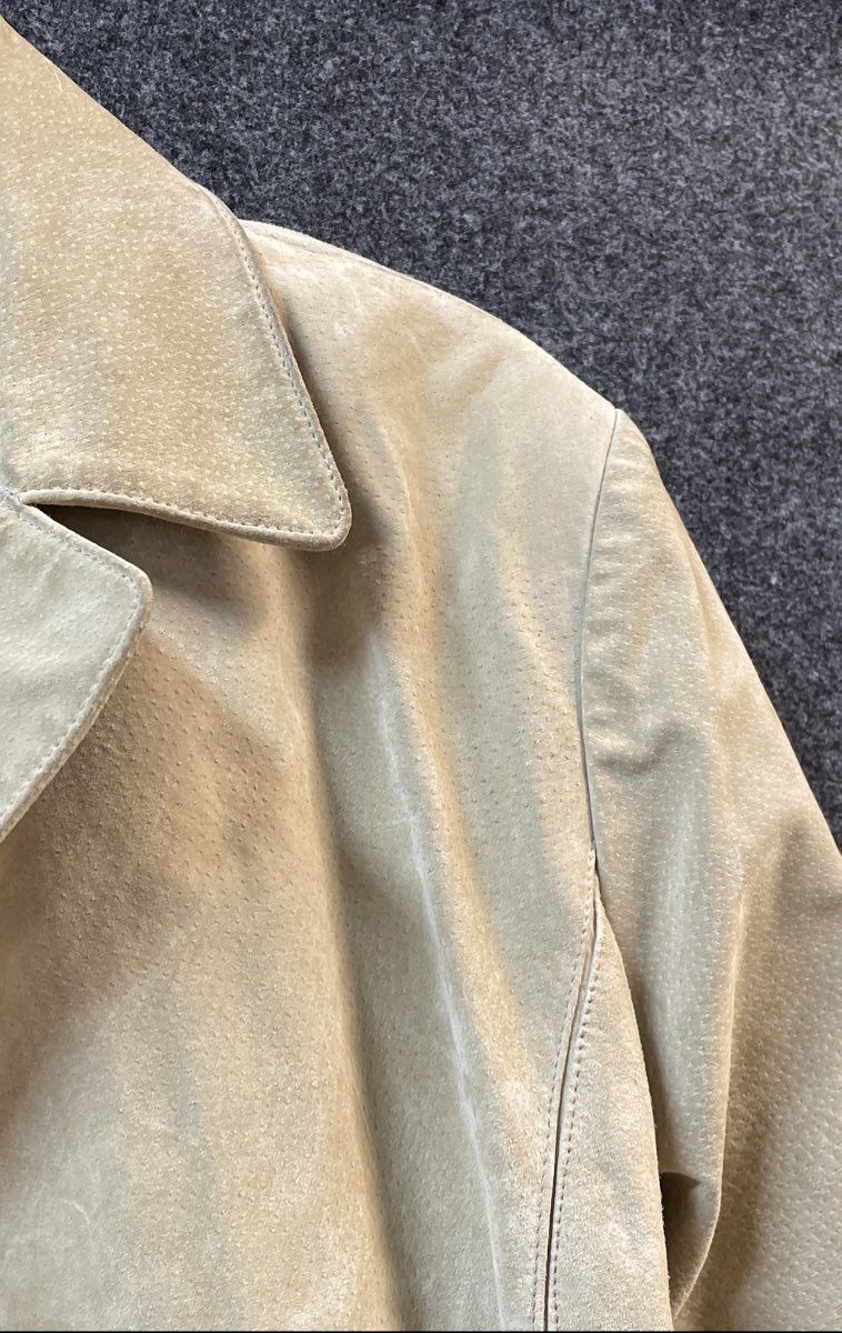 New York & Company Women's Tan Suede Leather Belted Trench Coat Jacket Sz XL