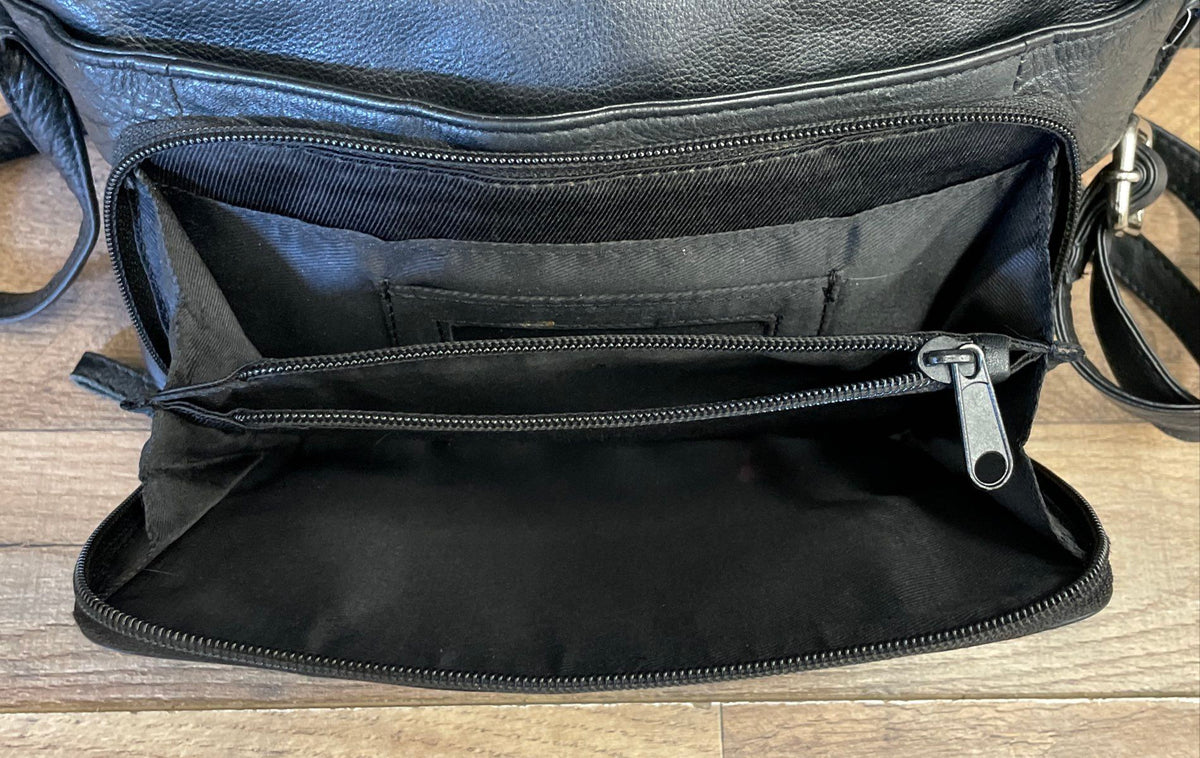 Great American Leather Works Black Leather Multi-Compartment Crossbody Bag