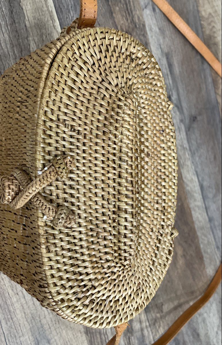 Folk Fortune Brown Hand Woven Rattan Mini Basket Crossbody Bag Bali
