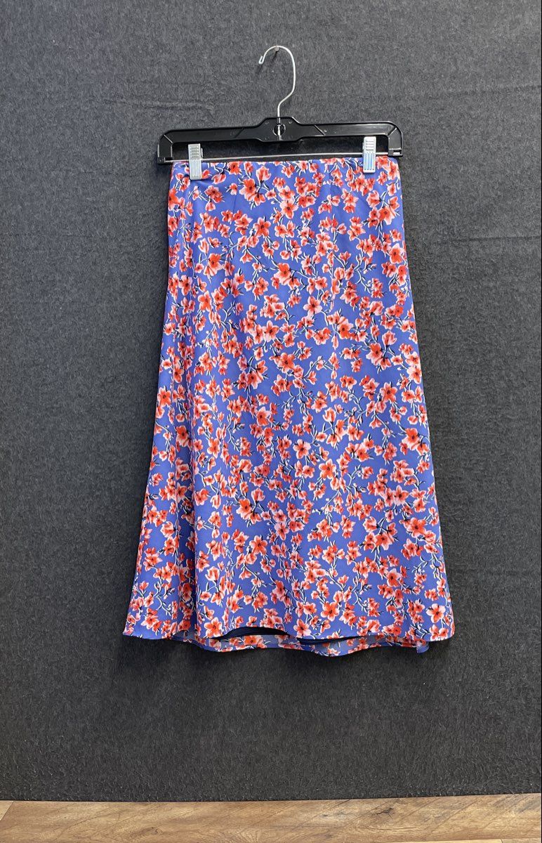 Ann Taylor Women's Floral Print Skirt Blue Red Petite Size XSP