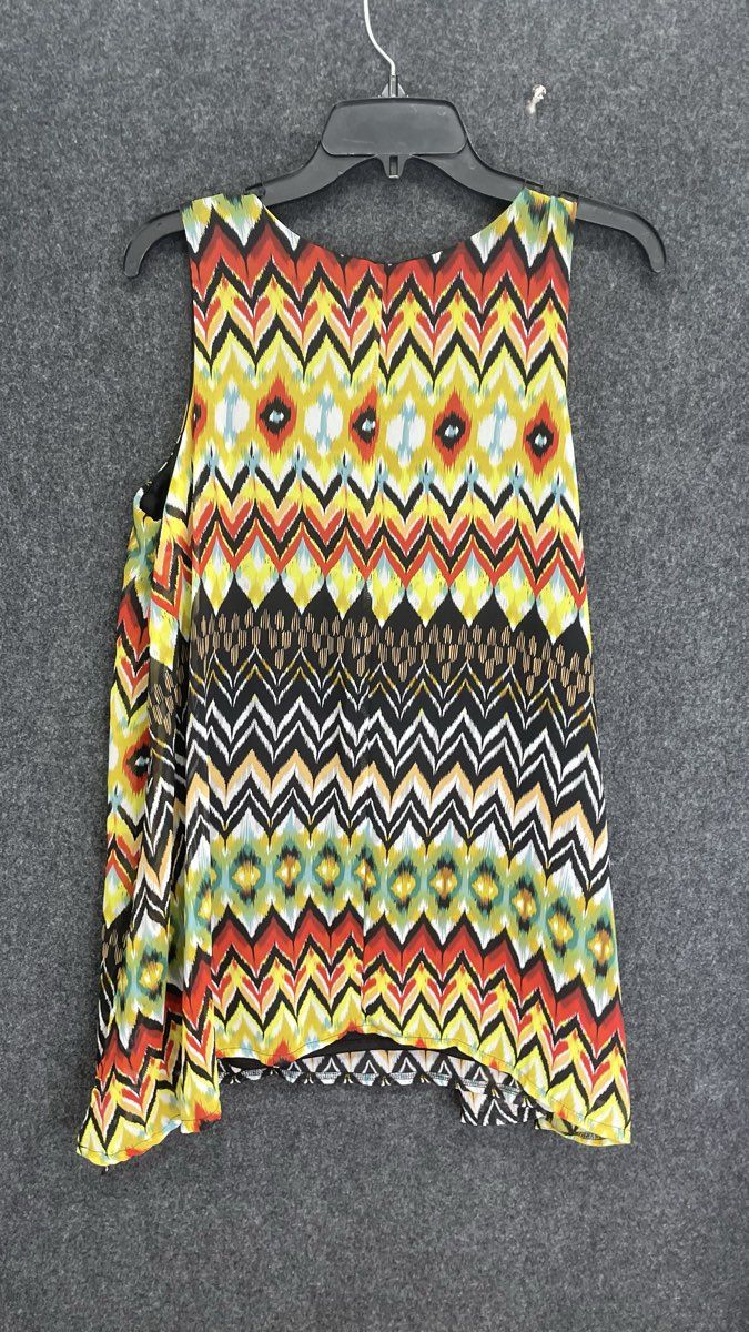 New Directions Women's Sleeveless Dress Multicolored Ikat Chevron Sz L