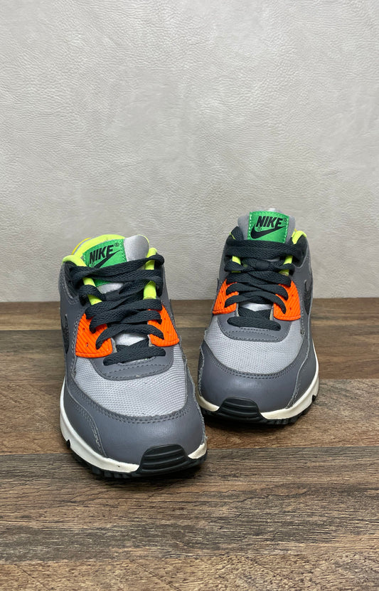 Nike Air Max 90 LTR GS Wolf Grey Total Orange Volt Sneakers Size 6Y