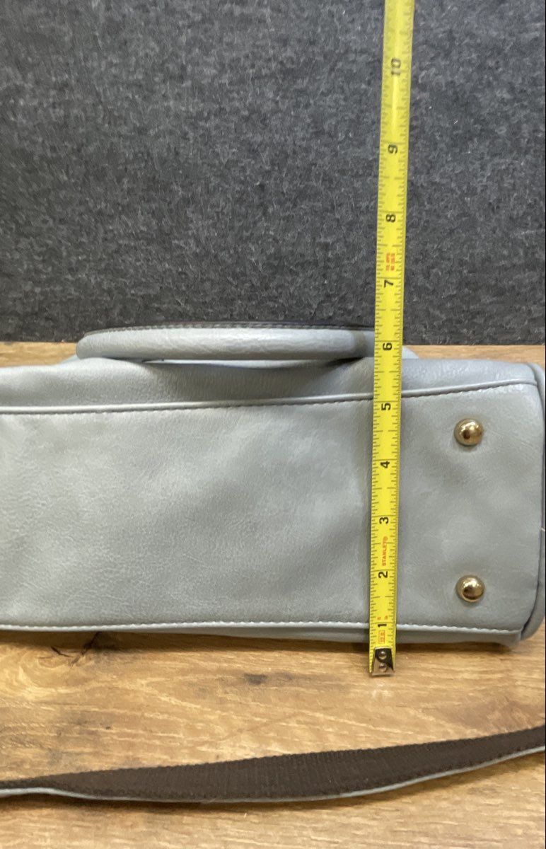 Mellow World Dusty Blue Faux Leather Triple Compartment Tote Bag Gold Hardware