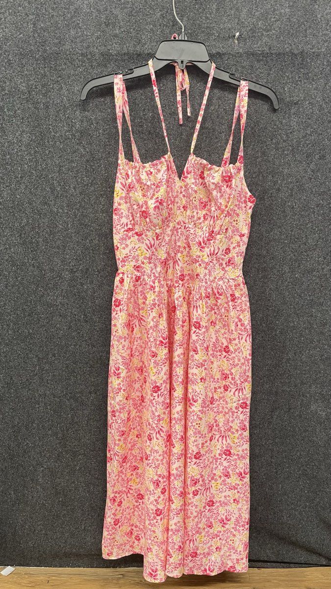 Scarlet Darkness Women's Pink Floral Smocked Halter Midi Dress Size S