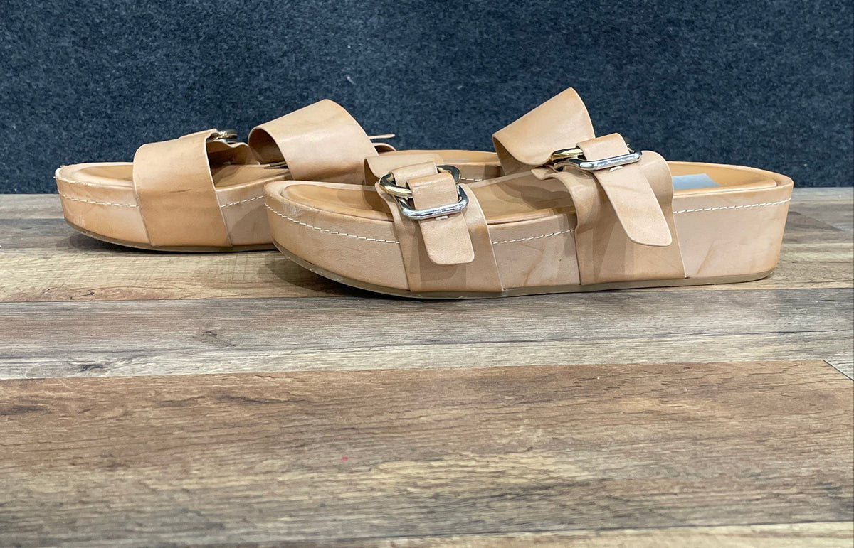 Dolce Vita Tan Brown Double Buckle Platform Slide Sandals Women's Size 10
