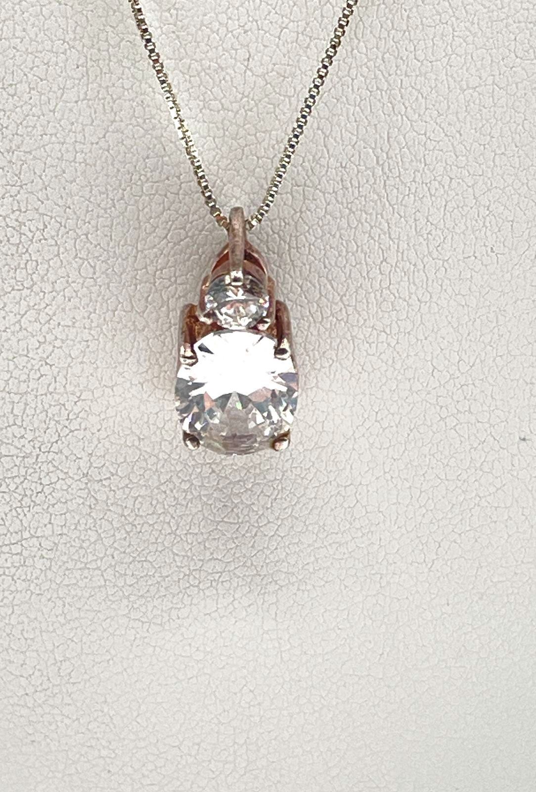 925 Sterling Silver Oval & Round-Cut Cubic Zirconia Vertical Drop Pendant 4.0g