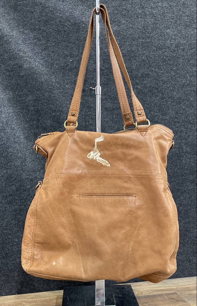 The Sak Brown Leather Multi Pocket Shoulder Bag Tote Antique Brass Hardware