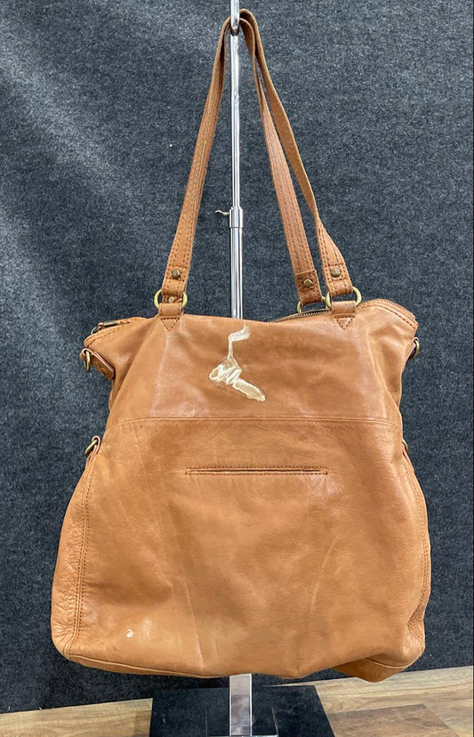 The Sak Brown Leather Multi Pocket Shoulder Bag Tote Antique Brass Hardware