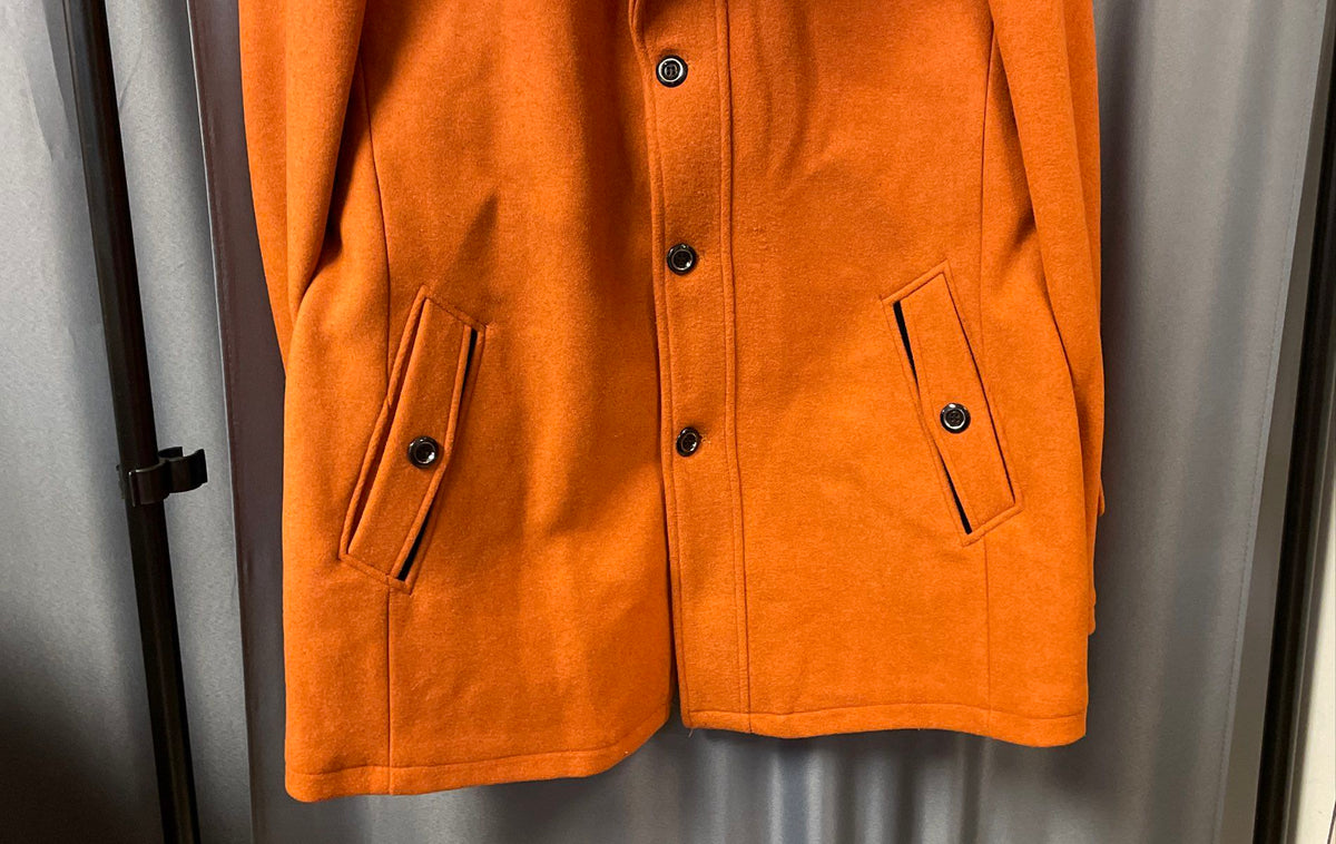 Men's Orange Wool Blend 2-in-1 Inner Bib Pea Coat Jacket Sz L