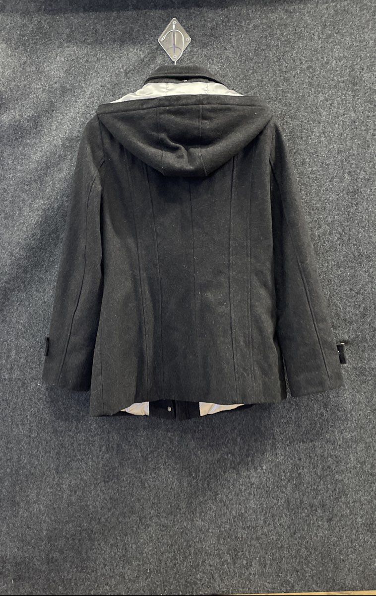 Calvin Klein Women's Coat Charcoal Wool Blend Hooded Quilted Bib Size 8