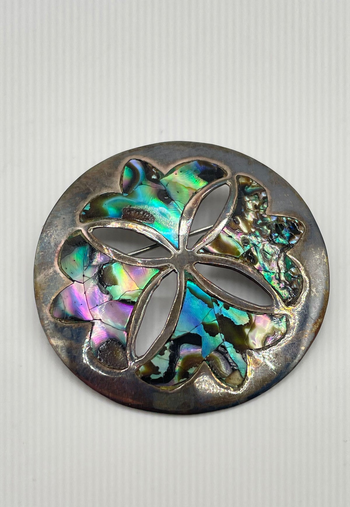 925 Sterling Silver Abalone Taxco Mexico Pendant Brooch W/ Mixed Metal Back 7.5g
