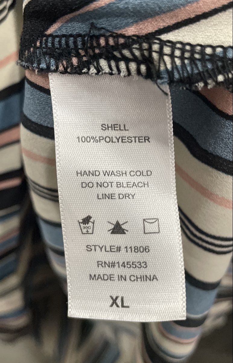 W5 Women's Blouse Blue White Pink Black Striped Wrap Front 3/4 Sleeve XL
