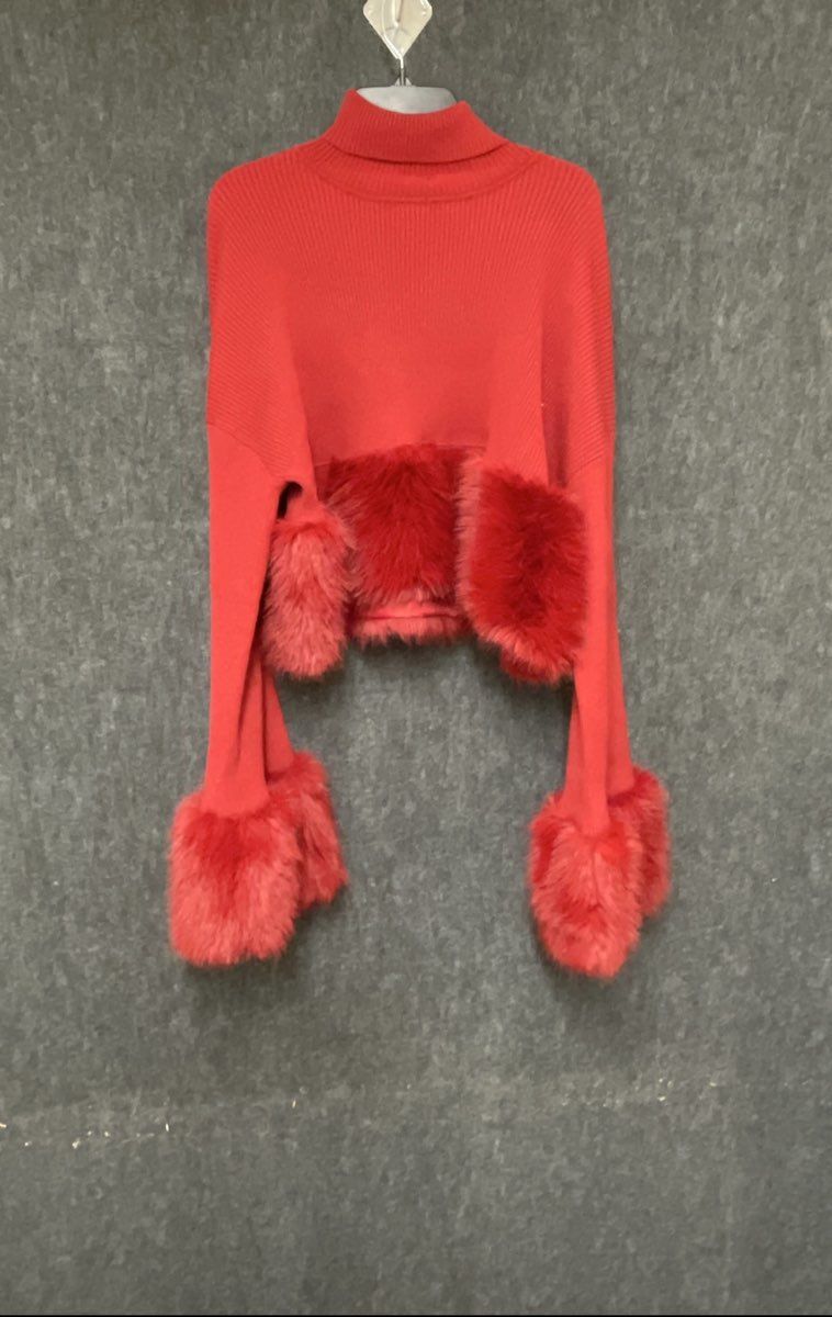 Fashion Nova Women's Red Two Piece Faux Fur Maxi Dress Set Size 2X