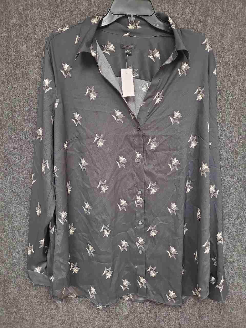 Ann Taylor Women's Black Floral Print Long Sleeve Button Down Blouse Sz XXLT NWT