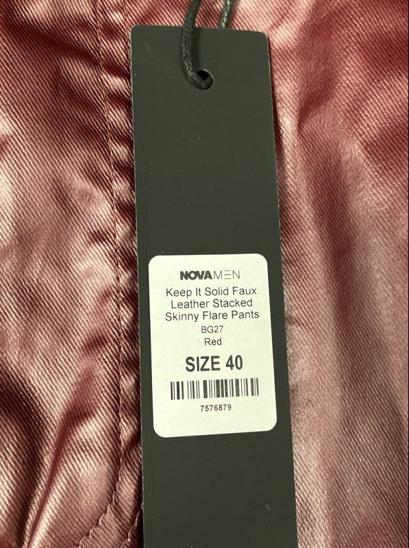 NovaMen Men's Keep It Solid Faux Leather Stacked Flare Pants Red Size 40 NWT