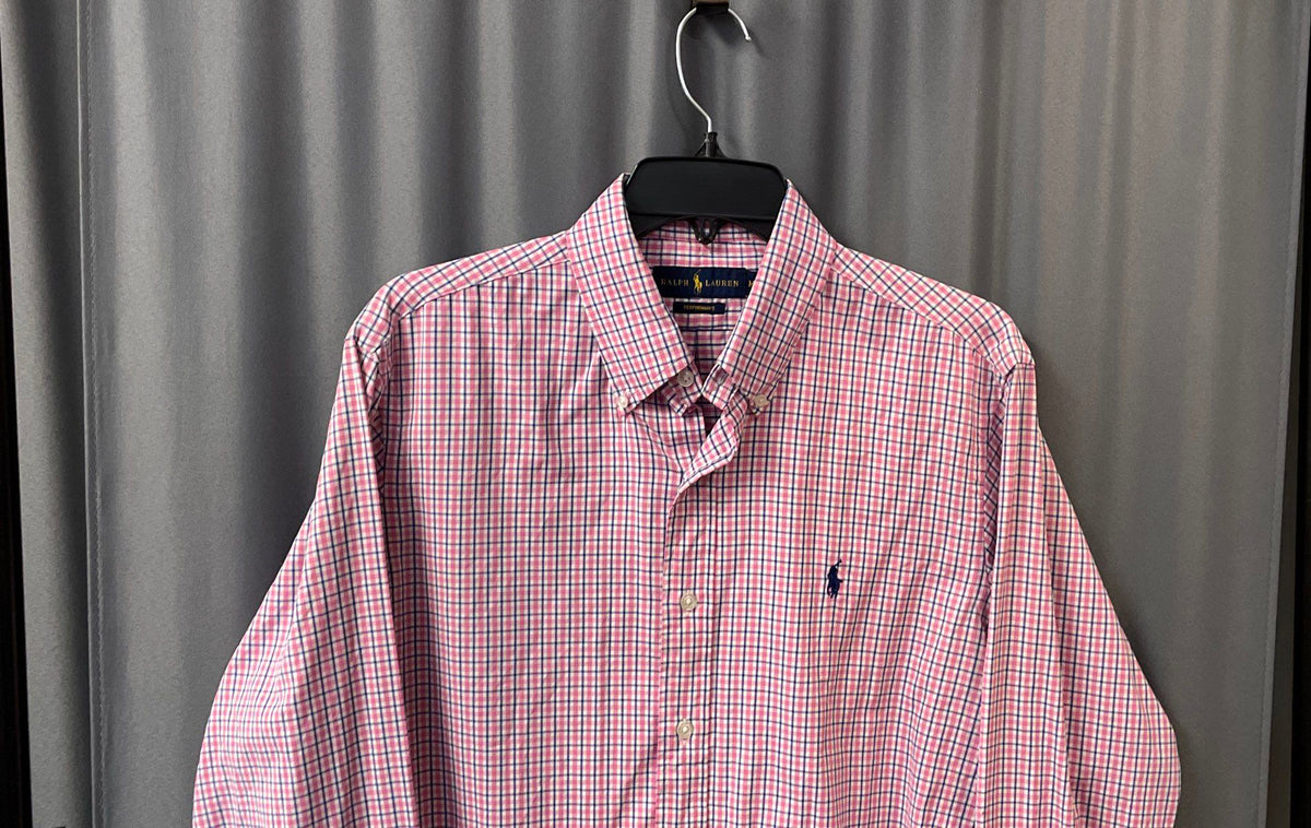 Ralph Lauren Men's Performance Pink Blue Plaid Button Down Shirt Sz M