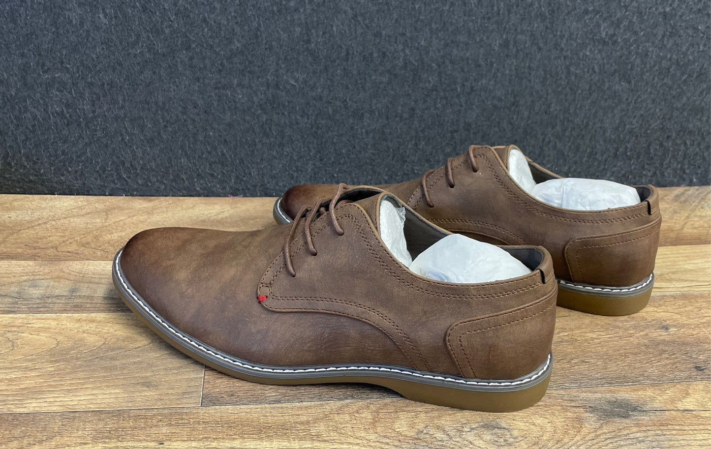 Jousen AMY615 Polished Brown Plain Toe Oxford Men's Dress Casual Shoes Size 10.5