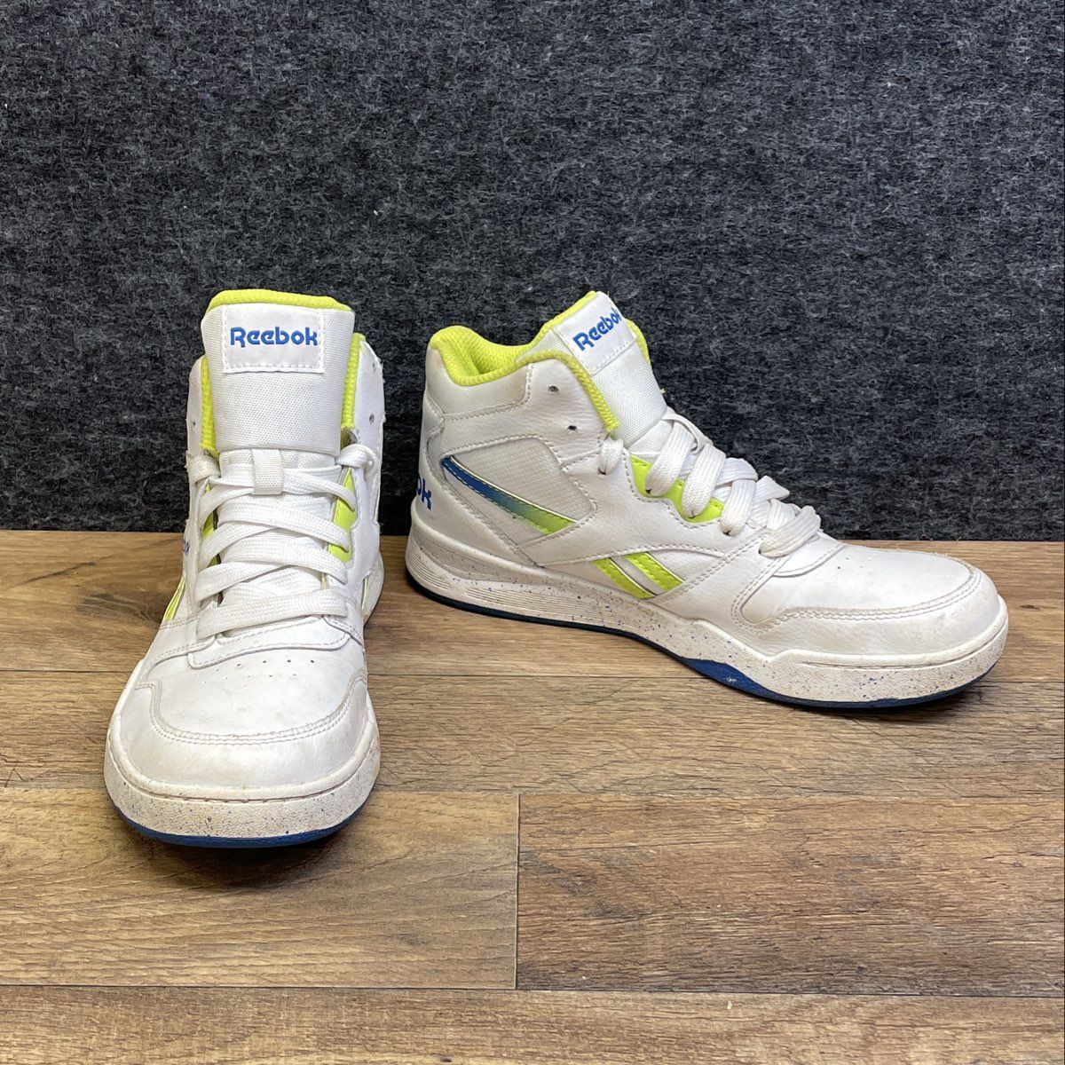 Reebok BB4500 Hi 2 White Neon Lime Blue High Top Sneakers Women's Size 5