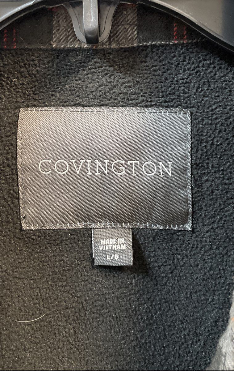 Covington Men's Gray Black Red Plaid Fleece Lined Flannel Shirt Jacket Sz L