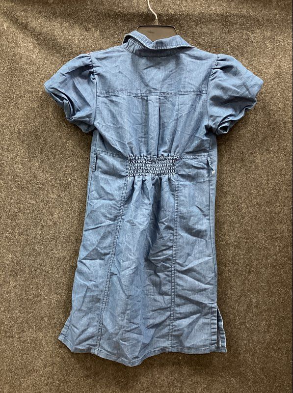 Speed Limit MPH Girls Blue Denim Puff Sleeve Smocked Back Henley Dress Sz 10