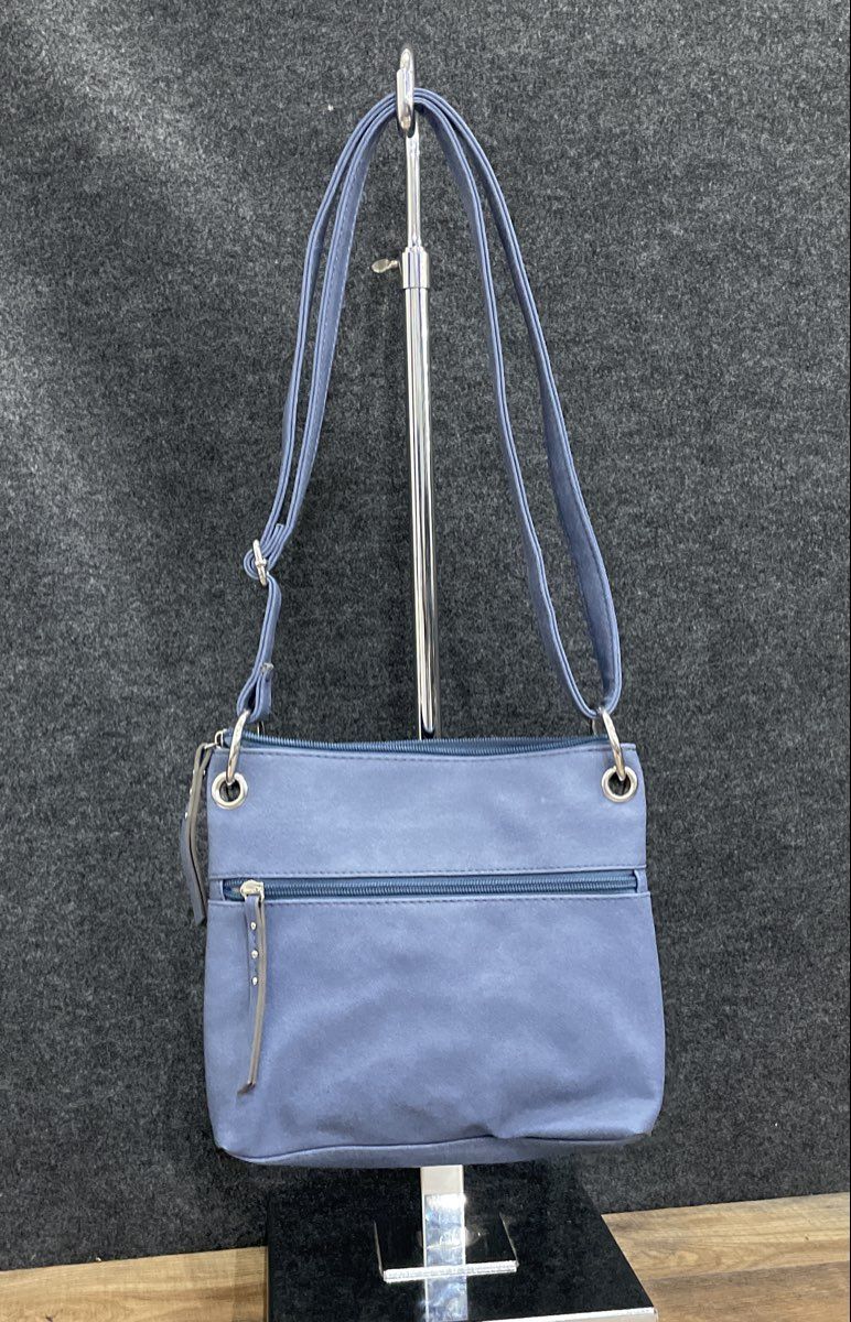 Rosetti Blue Leather Triple Zip Crossbody Bag Silver Hardware Adjustable Strap