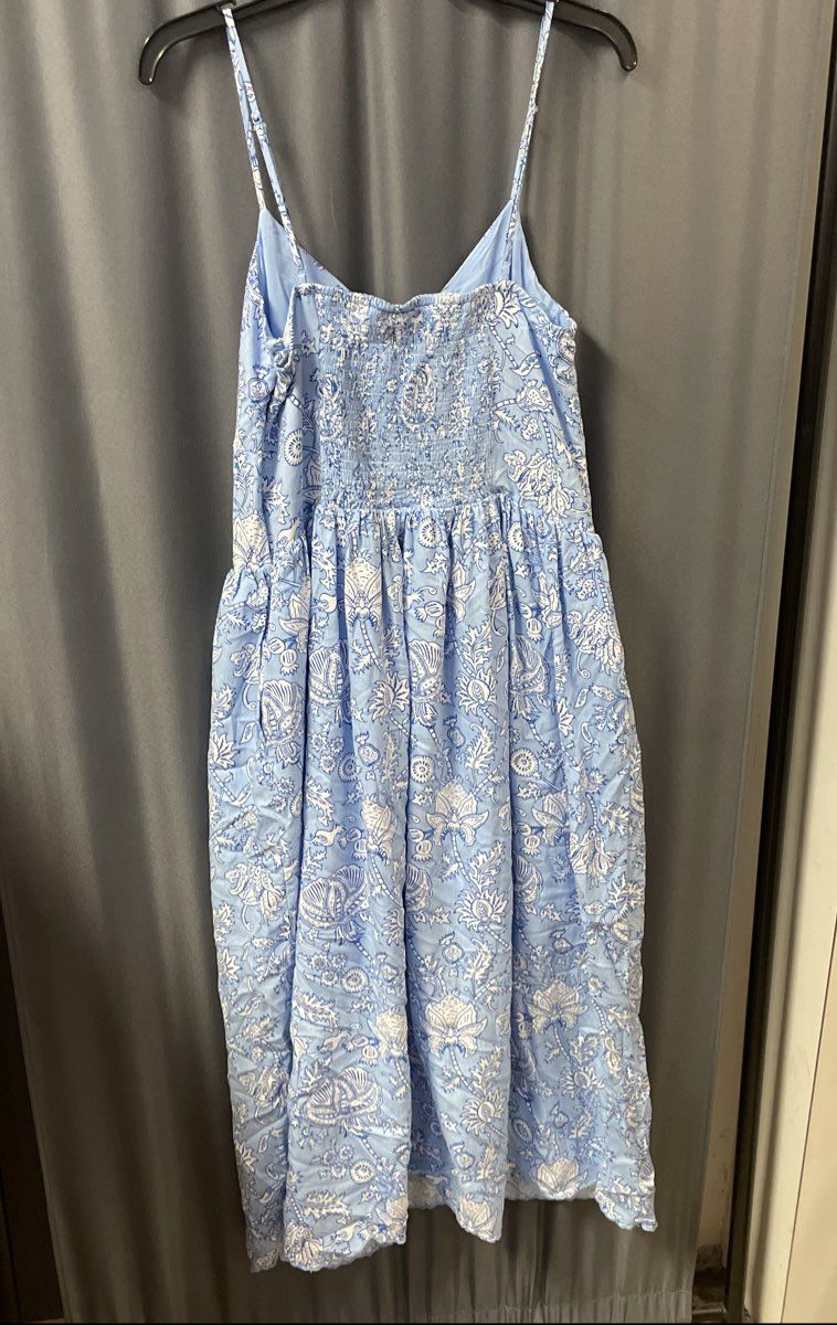 Roller Rabbit Women's Blue White Floral Pattern Button Down Strappy Dress Sz M