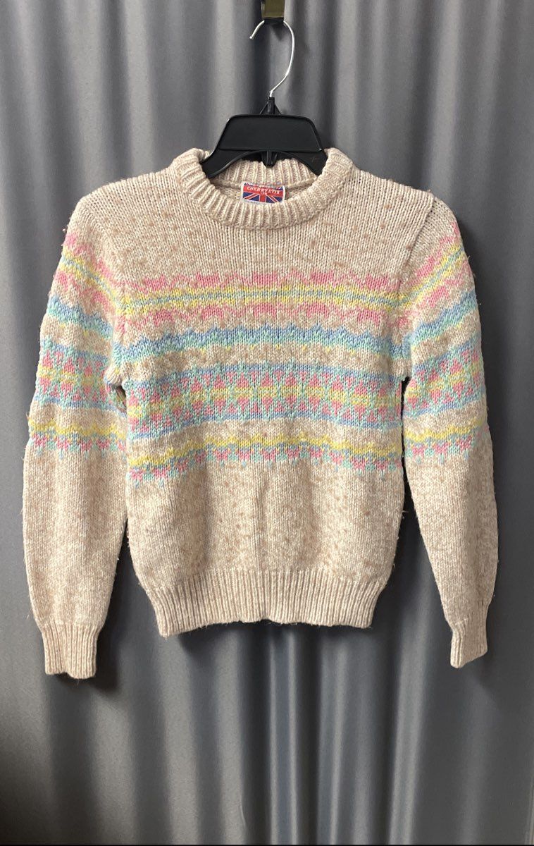 Vintage 90s Cherry Stix Women's Pastel Fair Isle Wool Blend Sweater Sz M