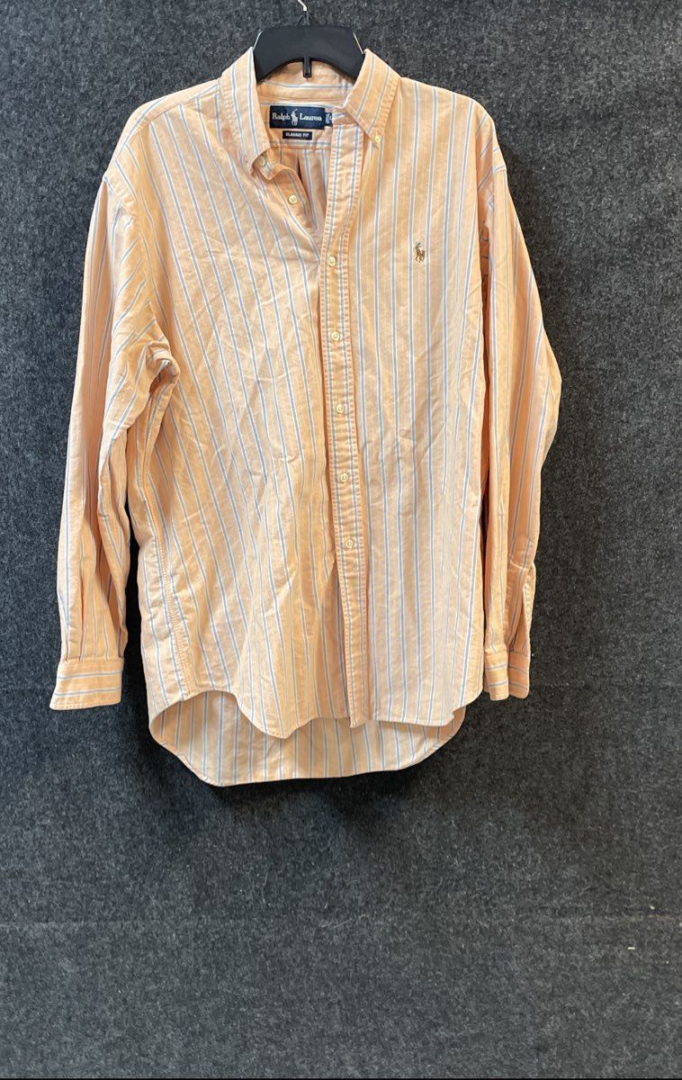 Ralph Lauren Men's Orange Blue Stripe Classic Fit Button Down Shirt Sz L