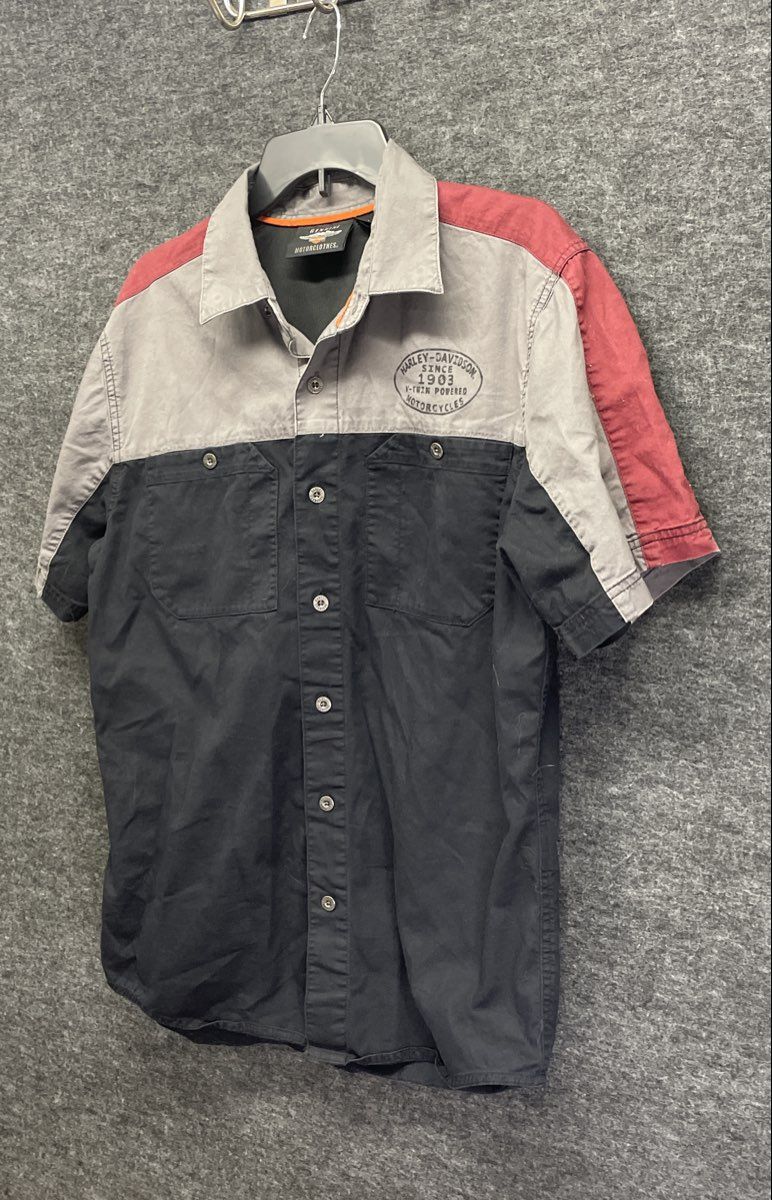 Harley-Davidson MotorClothes Colorblock Mechanic Button Up Shirt Black Red Sz M