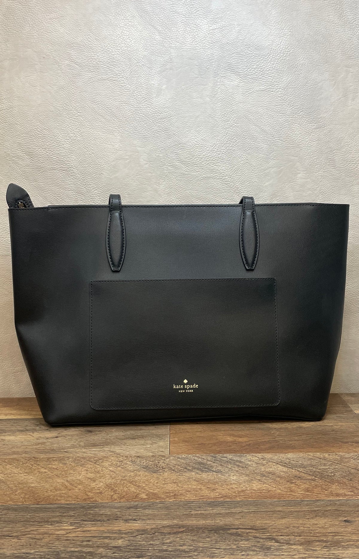 Kate Spade Black Leather Large Tote Bag Heart Spade Clasp Gold Hardware