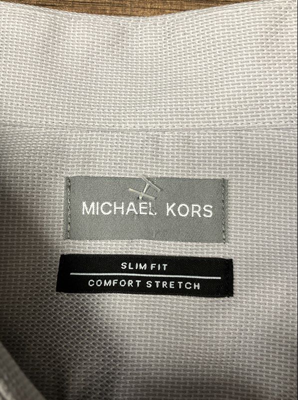 Michael Kors Men's Gray Slim Fit Comfort Stretch Dress Shirt 18 34/35 2XL