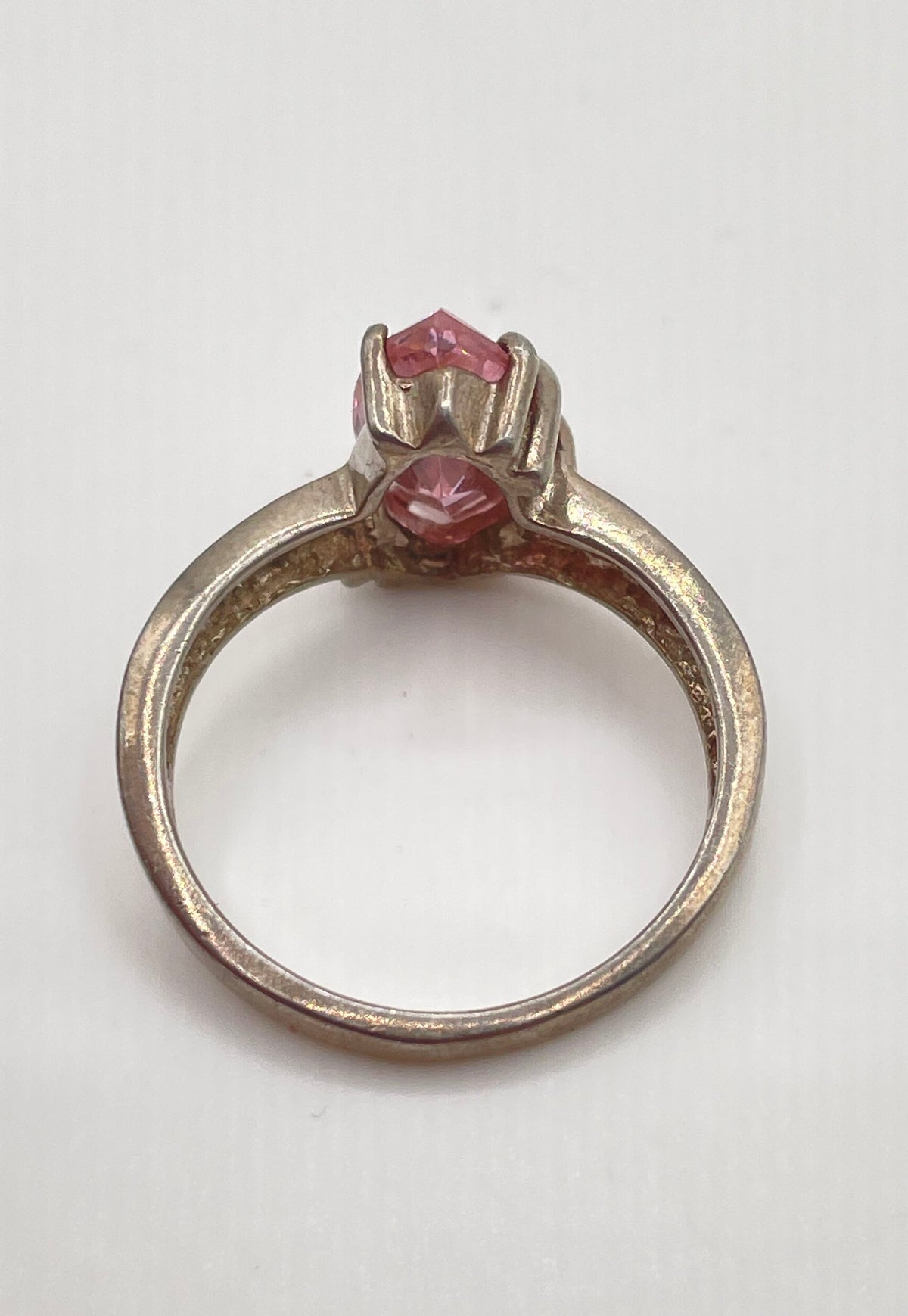 Shube 925 Sterling Silver Marquise-Cut Pink CZ Crossover Band Ring 2.9g