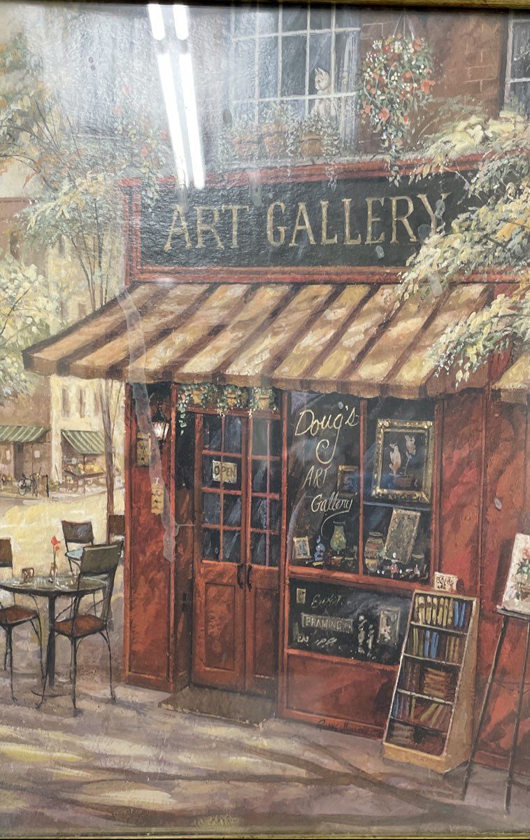 Ruane Manning "Doug's Art Gallery" Print Signed European Street Scene Framed Art