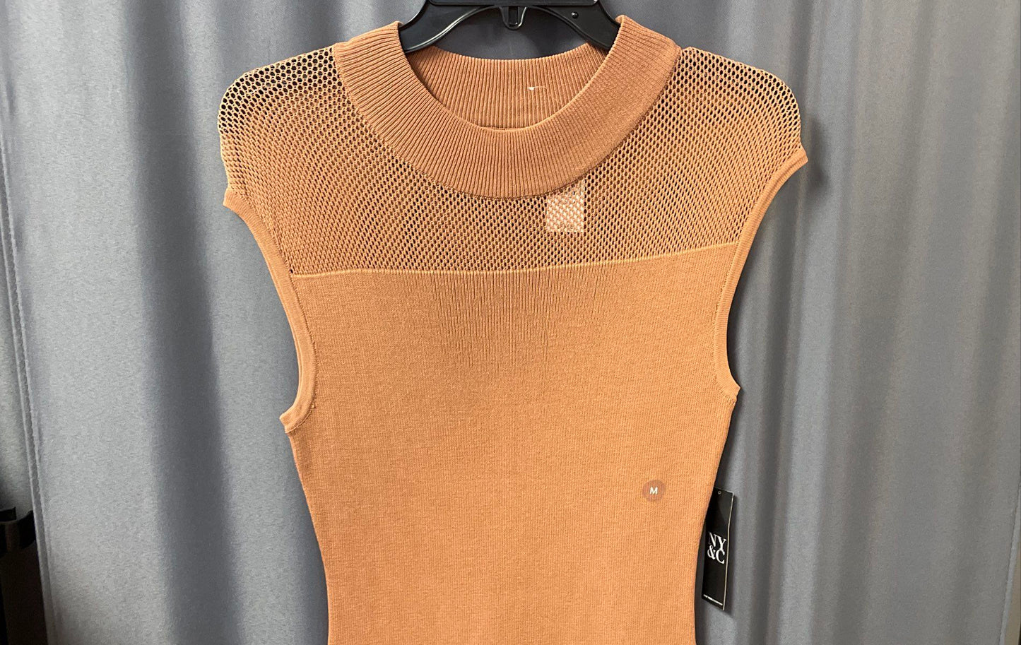 New York & Company Women's Mocha Knit Mesh Yoke Mock Neck Dress Sz M NWT