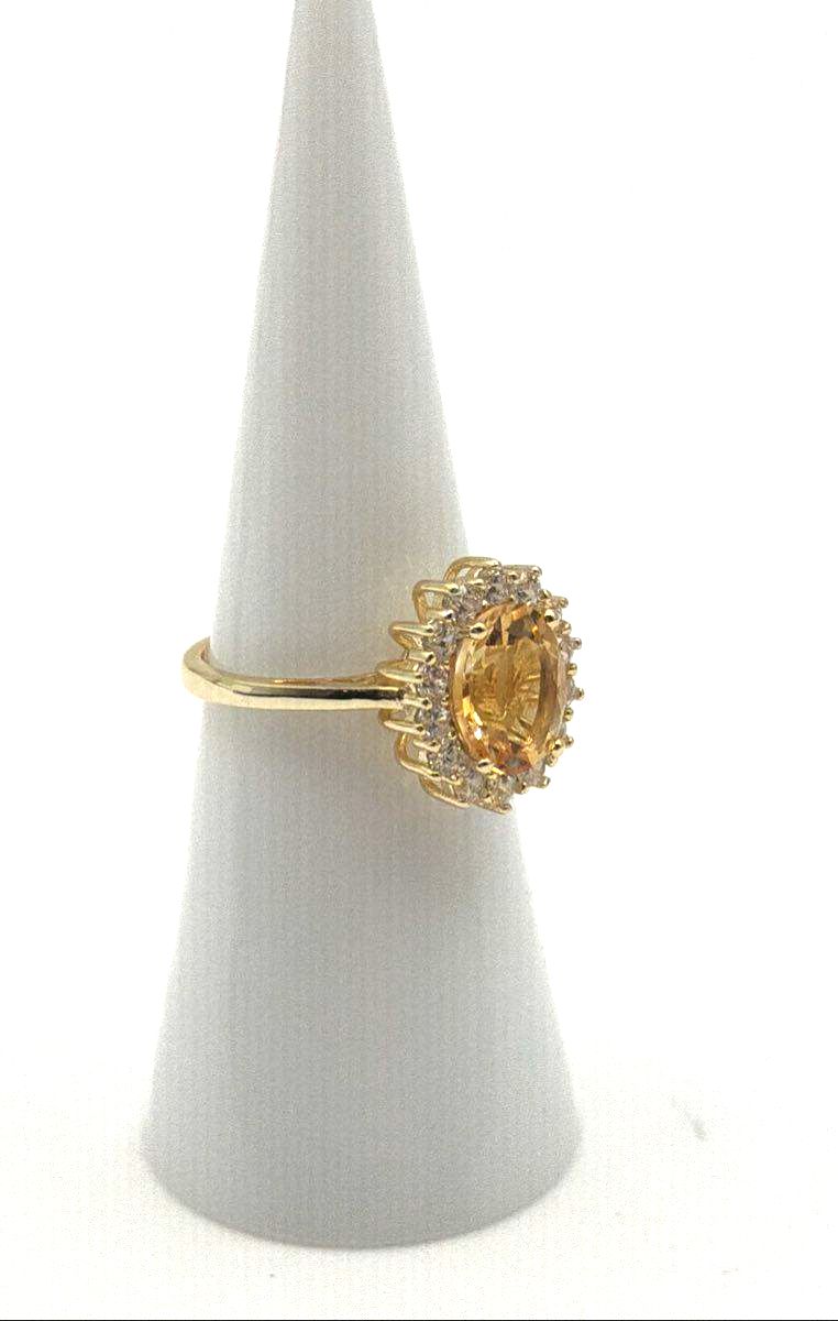 Gold Plated 925 Sterling Silver Yellow Sapphire W/ CZ Halo Ring 2.8g