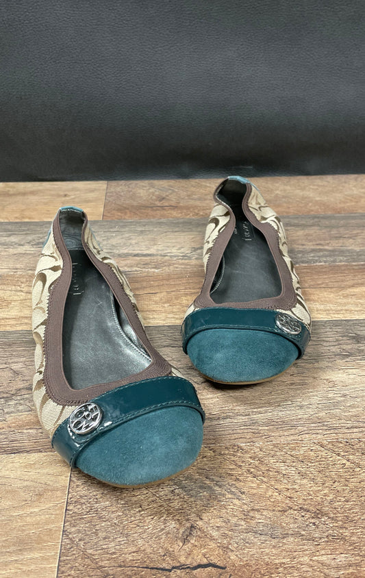 Coach Signature C Jacquard Khaki Teal Ballet Flats Women's Size 7B