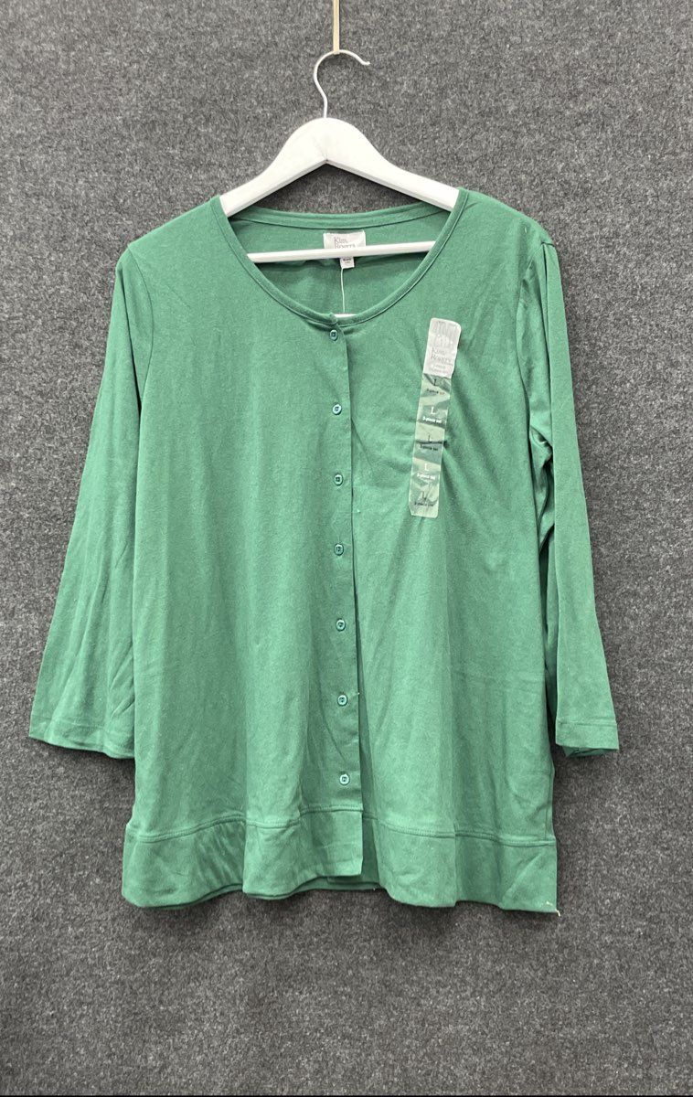 Kim Rogers Intimates Women's Green Button Front Cardigan Sweater Sz L NWT
