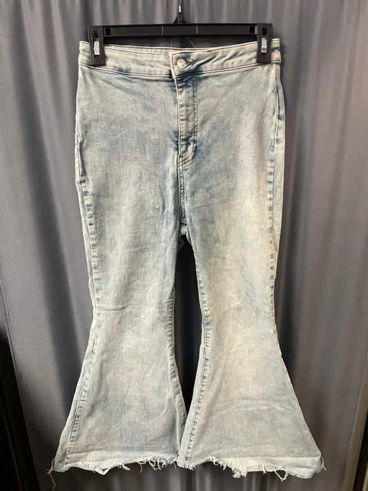 Free People We The Free Women's Light Wash Flare Leg Jeans High Rise Raw Hem 28