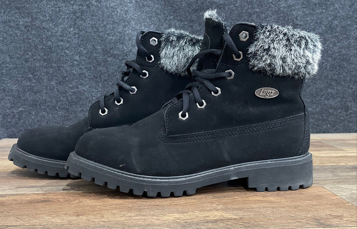 Lugz Empire Hi Fur Black Faux Fur Ankle Boots Women's Size 8.5W