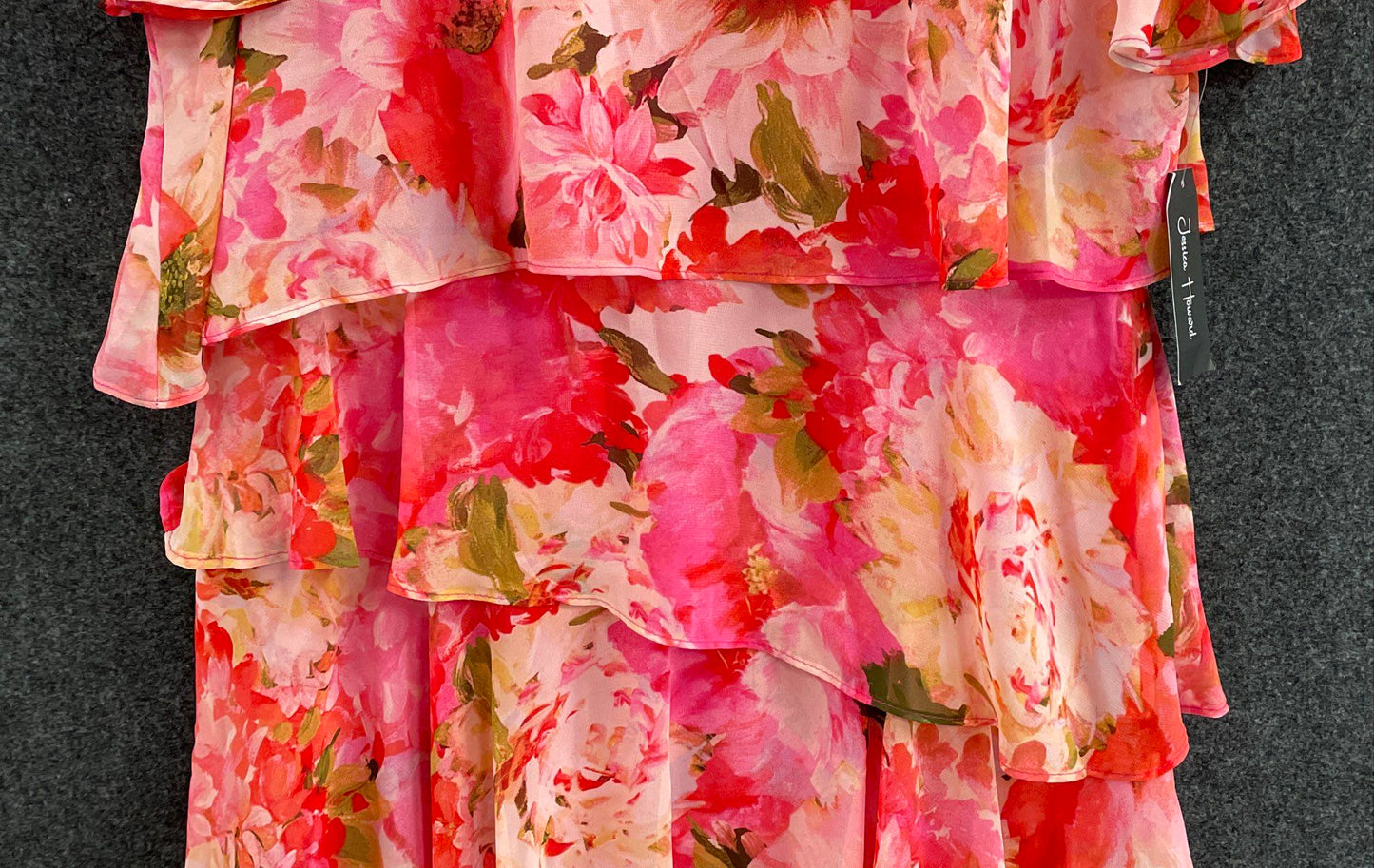 Jessica Howard Women's Pink Floral Tiered Ruffle Short Sleeve Dress NWT Sz 18