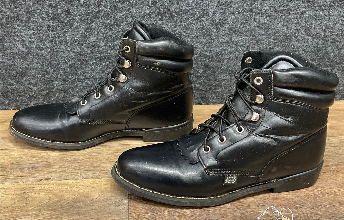 Justin Basics JBL400 Black Leather Lace Up Kiltie Boots Women's Size 8.5 B