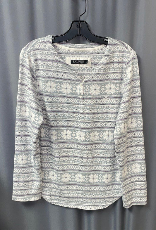 Women's White/Purple/Grey Lauren Ralph Lauren Long Sleeve Pajama Shirt - Size M