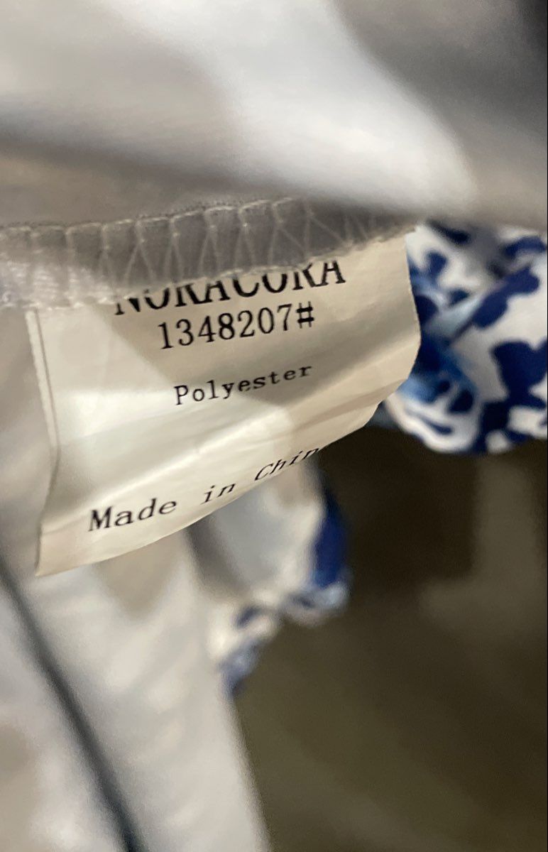 Noracora Women's Blue White Damask Print Cold Shoulder Keyhole Dress Sz L