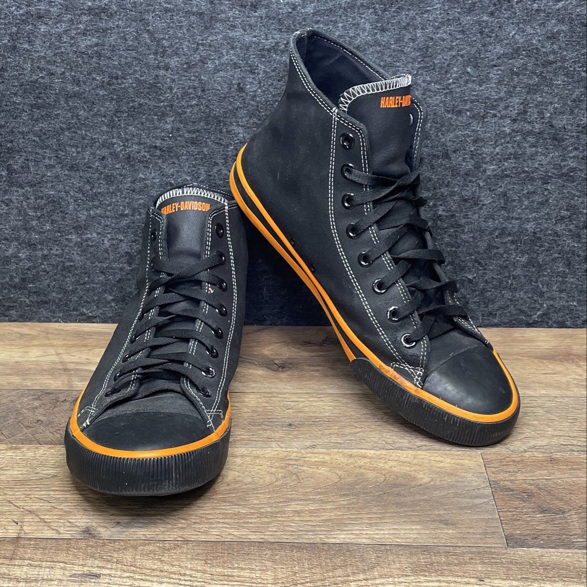 Harley-Davidson D93816 Black Orange Canvas High Top Sneakers Men's Size 10.5