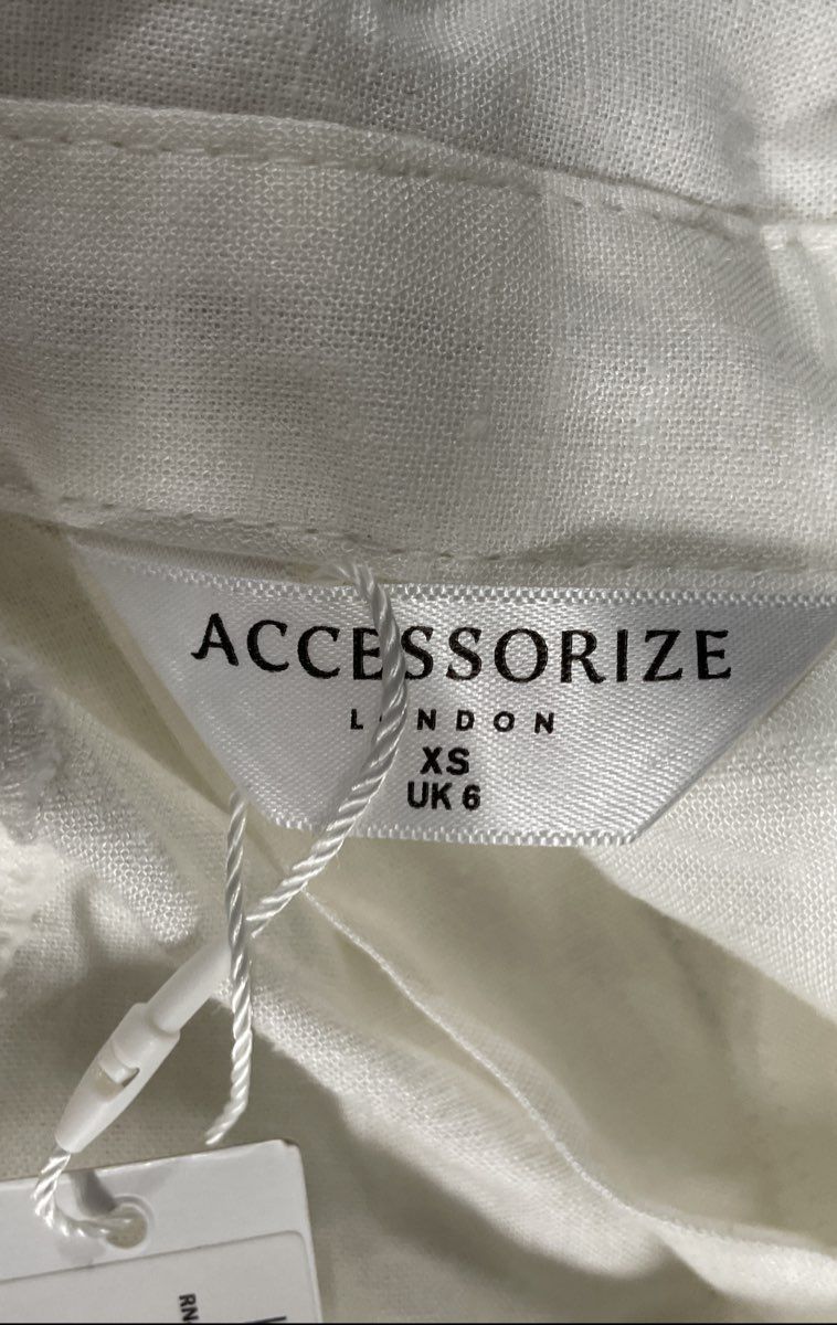Accessorize London Women's White Linen Blend Button Down Tunic Shirt Sz XS NWT