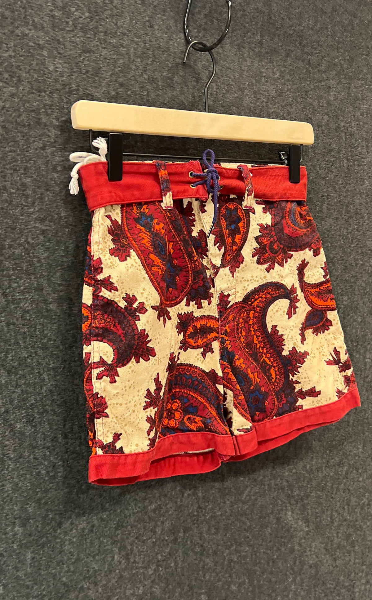 Robert Bruce Seafarer Boys Paisley Lace Up Swim Trunks Vintage 70s Sz 18
