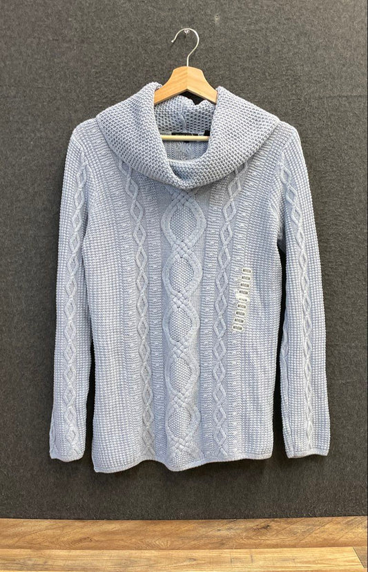 Jeanne Pierre Women's Cowl Neck Sweater Chambray Blue Cable Knit NWT Sz M